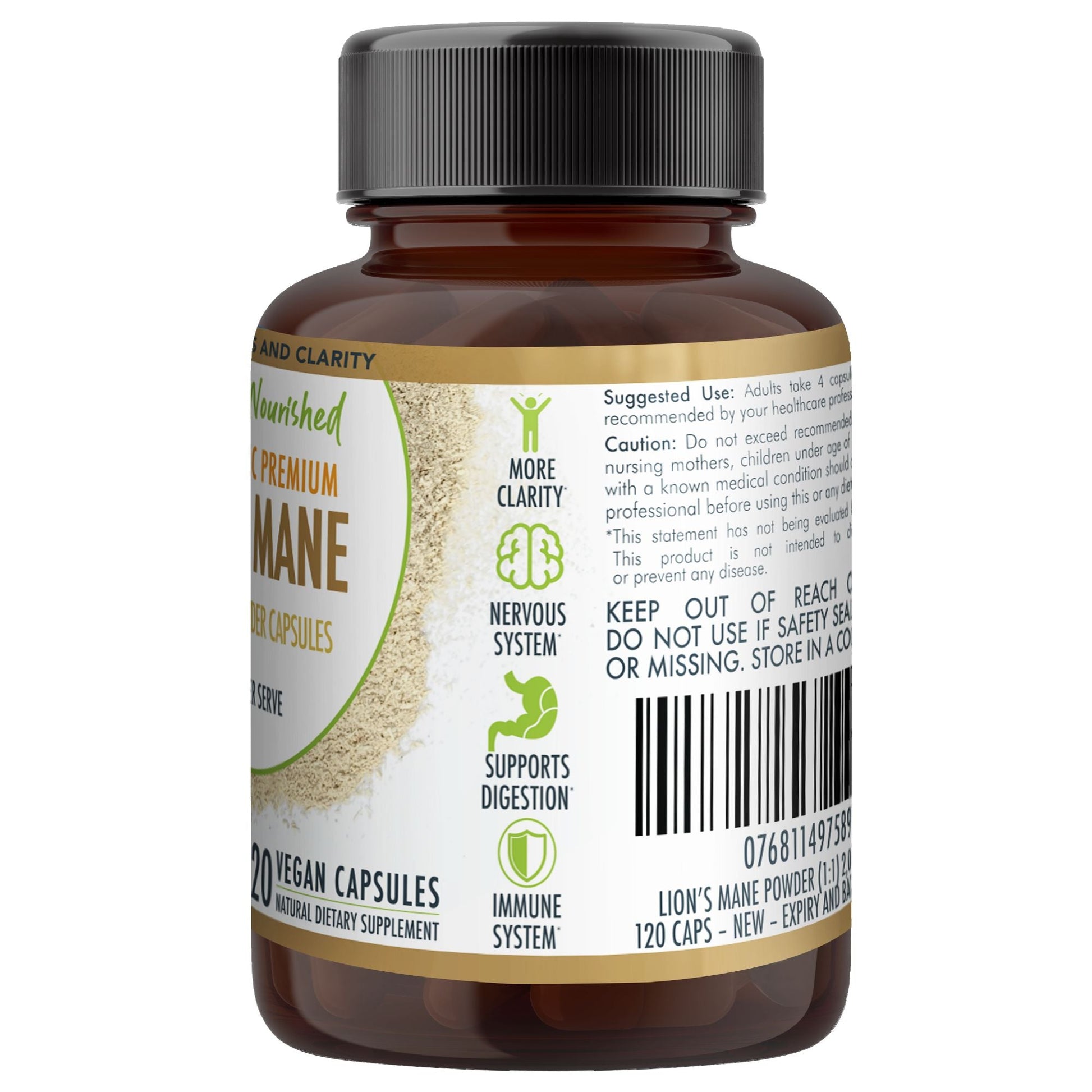 Light Gray Lion’s Mane Mushroom Capsules – 2,000mg – 120 Vegan Caps – Supports Cognitive Function – Made in Australia