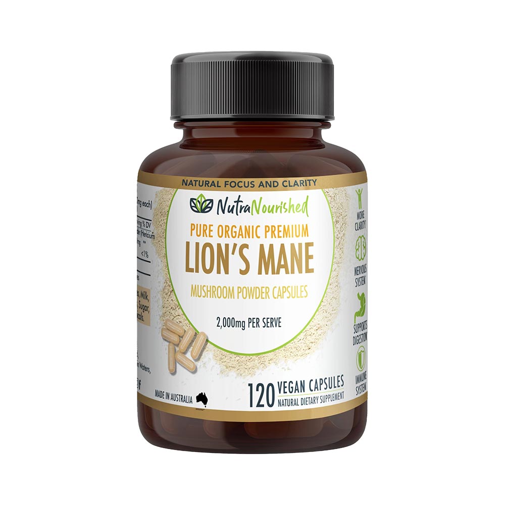 Light Gray Lion’s Mane Mushroom Capsules – 2,000mg – 120 Vegan Caps – Supports Cognitive Function – Made in Australia