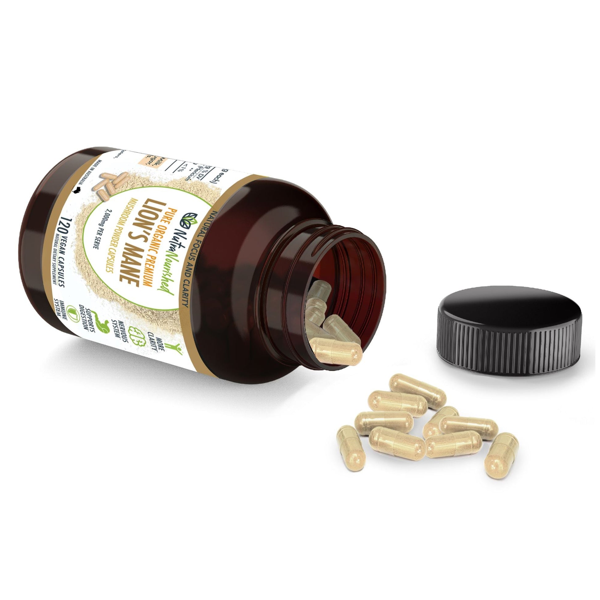 Black Lion’s Mane Mushroom Capsules – 2,000mg – 120 Vegan Caps – Supports Cognitive Function – Made in Australia
